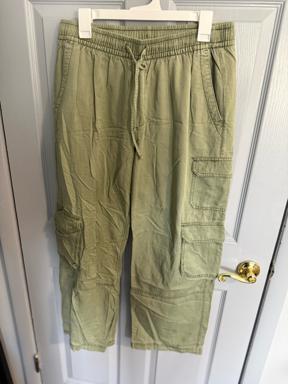 Womens Olive Cargo Drawstring Pants